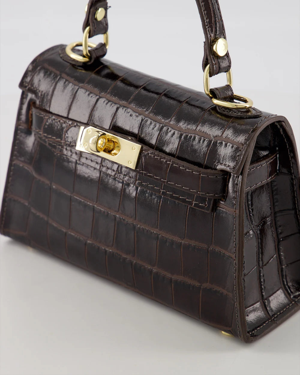 Grace - Croco - Handtas - Donker Bruin - B23 - Goudkleurig